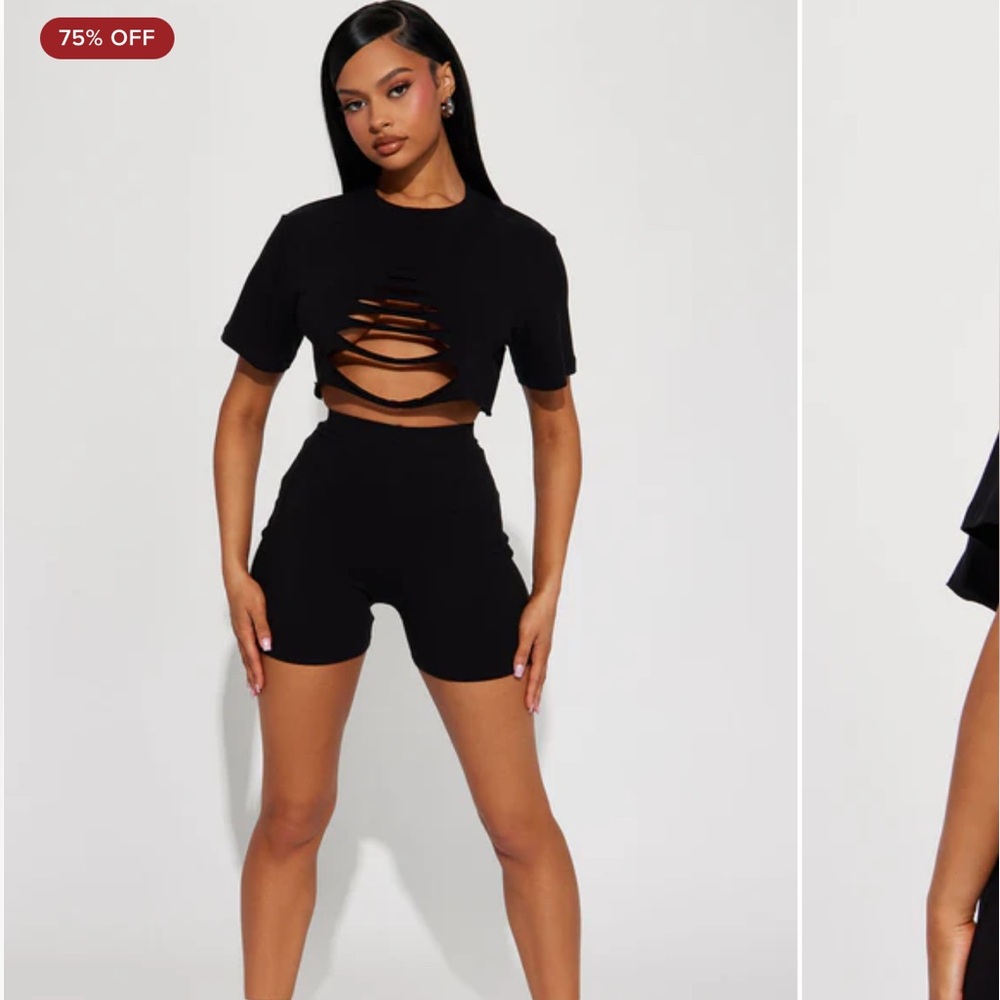 Fashion Nova Gray Cut-Out Short Sleeve Top - Picture 3 of 4